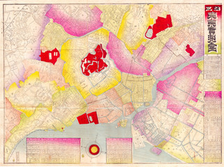 1891, Meiji Map of Tokyo or Edo, Japan