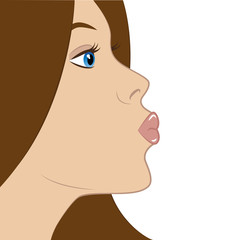 beautiful young girl with brown hair makes kiss lips vector illustration EPS10