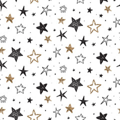 Vector holiday seamless pattern with hand drawn stars.