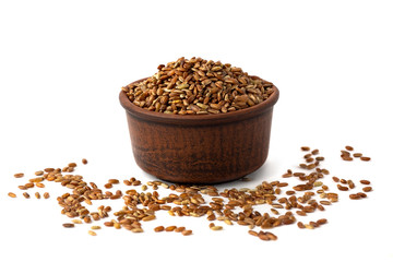 brown rice on white background isolated