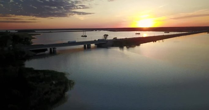 Beautiful view from the top of the river and sunset