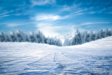 Winter background of free space and ice road 