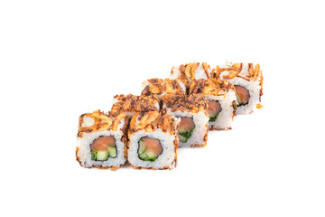 Japanese rolls on a white background isolated
