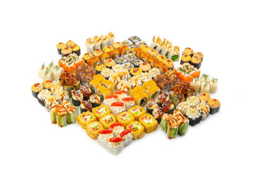 set of Japanese rolls on a white background isolated