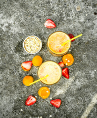 Fruit smoothie in glasses.