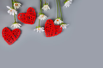 Red hearts and daisies