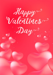 Naklejka na ściany i meble Happy Valentine's Day card with calligraphy text and red baloon hearts. Vector illustration