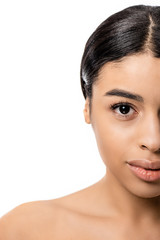 Fototapeta premium cropped shot of beautiful young african american woman looking at camera isolated on white