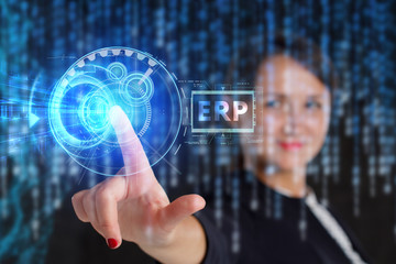 The concept of business, technology, the Internet and the network. A young entrepreneur working on a virtual screen of the future and sees the inscription: