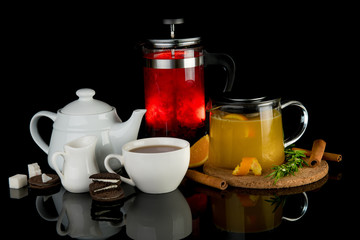 tea on a black background