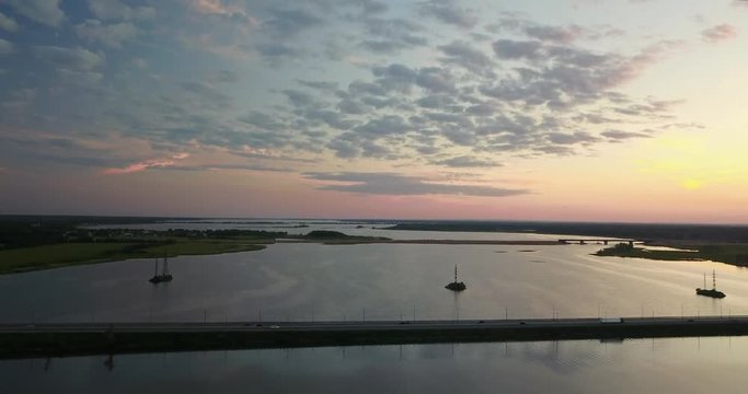 Beautiful view from the top of the river and sunset
