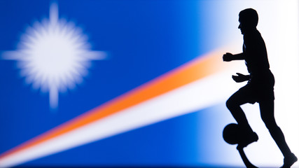 Fototapeta na wymiar Marshall Islands National Flag. Football, Soccer player Silhouette