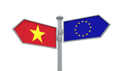 Vietnam and European Union guidepost. Moving in different directions. 3D Rendering