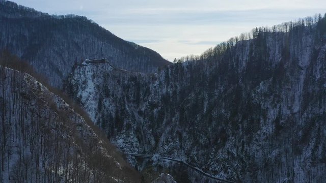 Poenari Fortress in Romania Also called Dracula's Fortress. filmed from the air