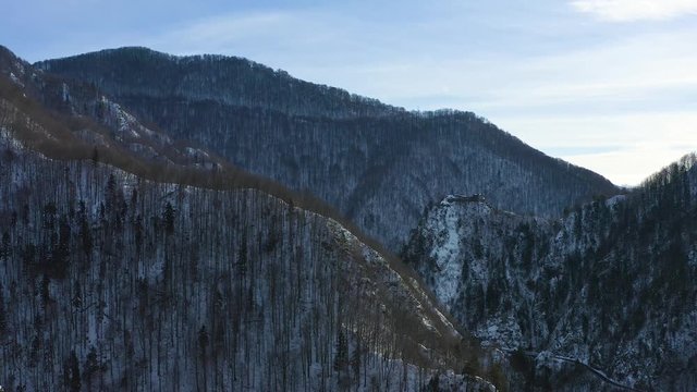 Poenari Fortress in Romania Also called Dracula's Fortress. filmed from the air..