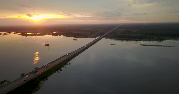 Beautiful view from the top of the river and sunset