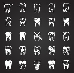 Tooth icon set on black background for graphic and web design, Modern simple vector sign. Internet concept. Trendy symbol for website design web button or mobile app
