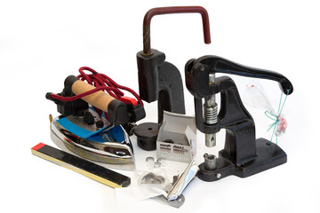 Sewing Tools-Iron, Hand Press Grommet Machine,Button Fastener  Hand Machine, Button Cutter Isolated On White Background