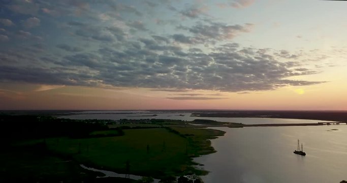 Beautiful view from the top of the river and sunset