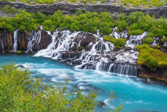 Hraunfossar lava waterfalls in Western Iceland