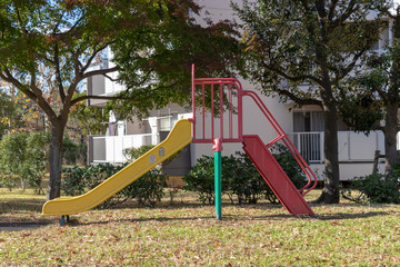 Play equipment in the park in the park of Tama City, Tokyo, Japan