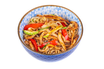 Korean salad with meat on white background