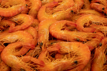 gambas at a fishmarket in Normandy