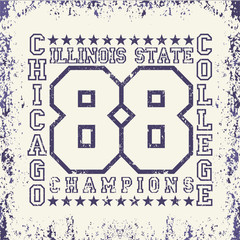 T-shirt Chicago, athletics Typography, Fashion college, sport de