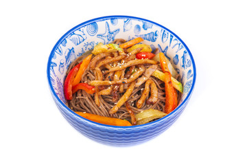 Korean dish with meat on white background