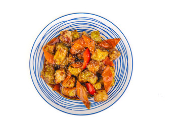 Korean dish with meat on white background