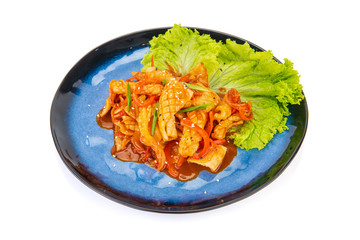 Korean dish made with Squid on a white background
