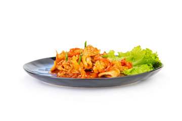 Korean dish made with Squid on a white background