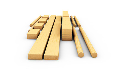Sliced Lumber from the log. 3d illustration Stack of wooden bars