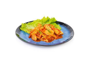 Korean dish made with Squid on a white background