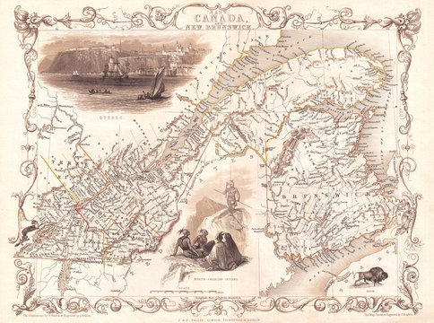1850, Tallis Map of East Canada or Quebec and New Brunswick