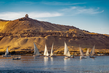 Luxor sunset on the Nile River Egypt - obrazy, fototapety, plakaty