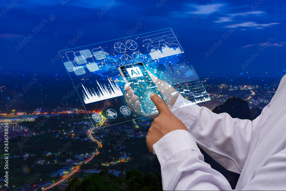 Poster future technology interface.working with future technology called ai (artificial intelligence) and b