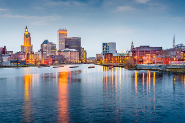 Fototapeta na wymiar Providence, Rhode Island downtown cityscape viewed from above the Providence River.