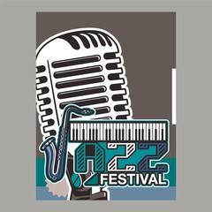 Jazz music festival, poster background template. Keyboard with music notes. Flyer Vector design