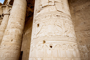 Hieroglyphs of Horus at Temple of Edfu Egypt