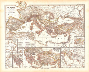 1865, Spruner Map of the Mediterranean from the Punic Wars to Mithridates the Great