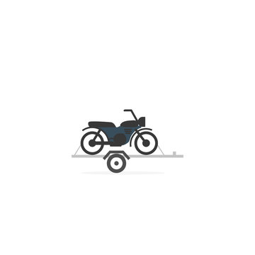 Motorcycle on car trailer icon. Clipart image isolated on white background