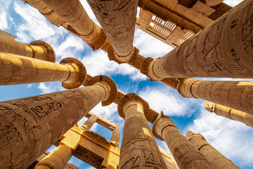 Karnak Hypostyle hall columns in the Temple at Luxor Thebes - obrazy, fototapety, plakaty