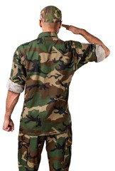 Soldier in Uniform Saluting, Back View