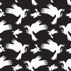 Seamless black and white pattern with raven