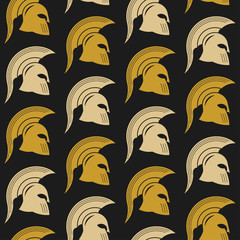 Spartan battle helmet seamless texture, golden helmet warrior