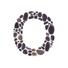 O Letter made of black beach stones isolated on white background