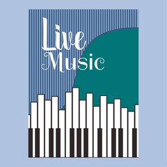 Vector poster for a live music festival with a microphone, acoustic guitar and inscription in retro style. Template for flyers, banners, invitations, brochures and covers