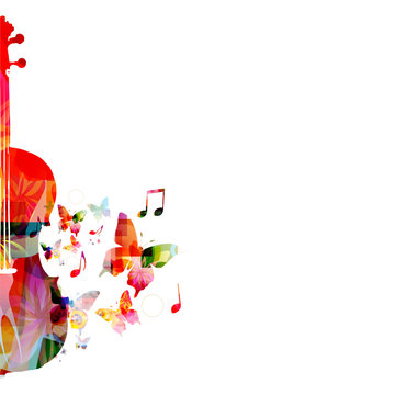 Colorful violoncello with music notes isolated vector illustration design. Music background. Music instrument poster with music notes, festival poster, live concert events, party flyer
