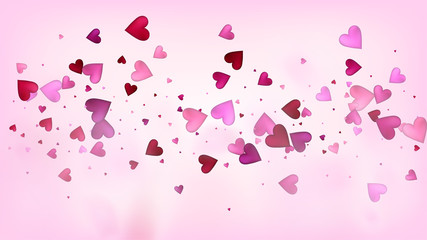 Flying Hearts Vector Confetti. Valentines Day Tender Pattern. Beautiful Pink Glitter Valentines Day Decoration with Falling Down Hearts Confetti. Elegant Gift, Birthday Card, Poster Background